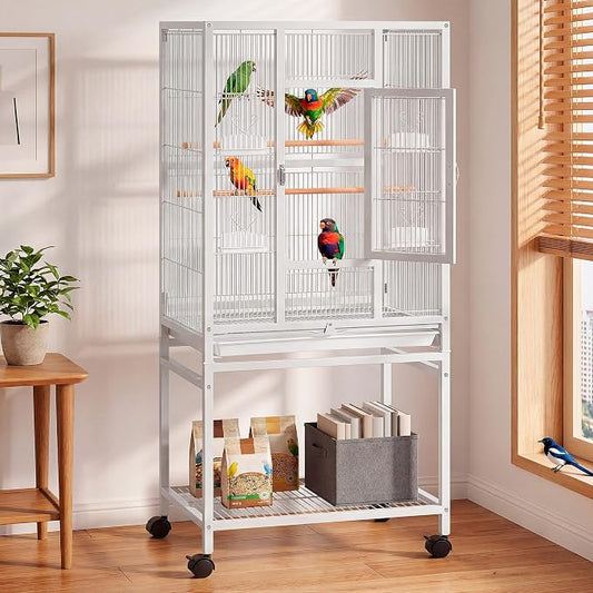 YITAHOME 53.9 inches Metal Bird Cage for Parakeets: Large Parrot Cages with Seed Catcher & Birdcage Cover with Rolling Stand & Brakes for Lovebirds Cockatiels Pigeon Finches by YITAHOME