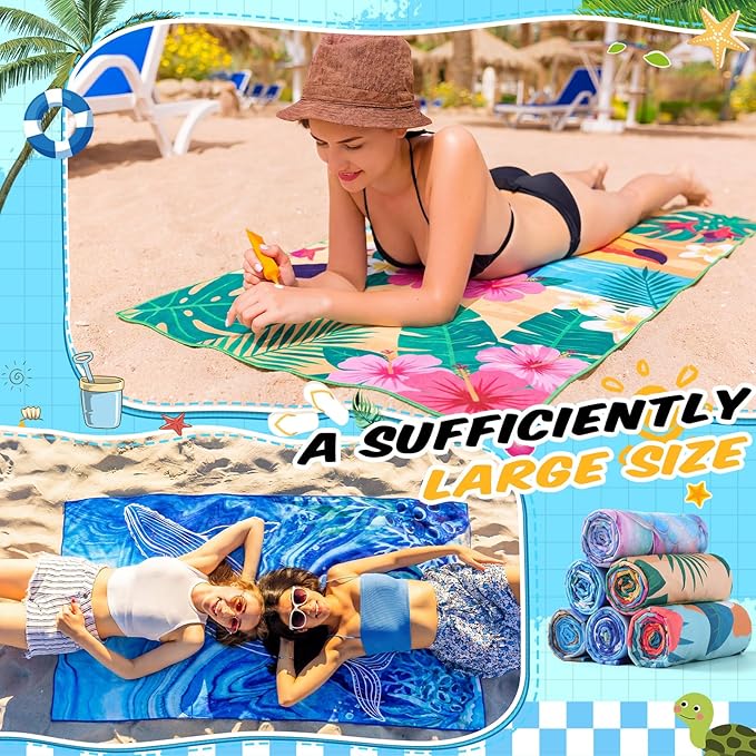 Remagr 6 Pcs Oversized Microfiber Beach Towels Bulk 60"x 28" Extra Large Quick Dry Absorbent Sand Free Towels for Adults, Pool, Travel, Swim, Yoga, Gym (Oceans and Animals) - Image 4