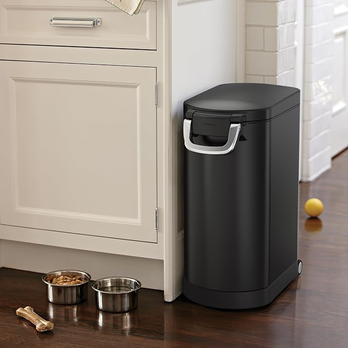simplehuman Large Pet Food Storage Container, Holds 30-35 lb / 14-16 kg of Dry Dog Food, Cat Food, or Bird Seed, Airtight Lock-Tight Lid with Magnetic Scoop, BPA-Free, Matte Black Steel - Image 3