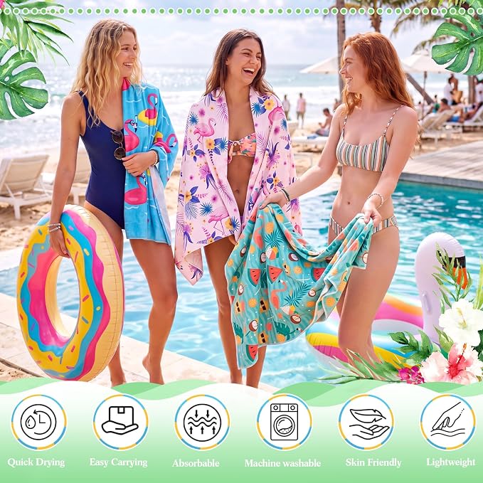 Peryiter 48 Pcs Microfiber Beach Towel with Bags Bulk, 24 Large Quick Dry Pool Towels and 24 Storage Bags, 30 x 60 Inch Turtle Leaf Blanket for Beach Swimming Summer Party Camping Travel Women - Image 4
