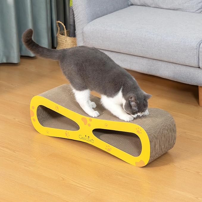 COZIWOW Infinity Cat Scratcher Lounge Bed, Cardboard Cat Scratching Pad Board, Durable Cat Scratch Furniture Protector for Indoor Cats Kittens, Yellow - Image 2