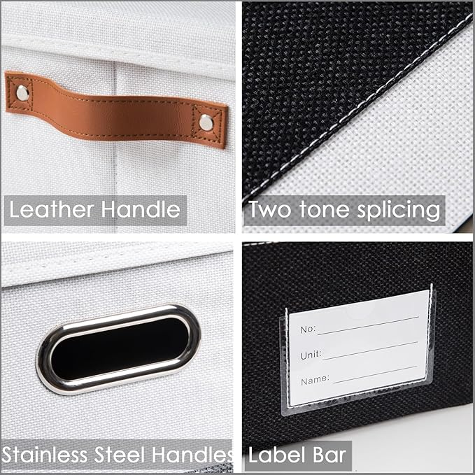 PRANDOM Larger Foldable Storage Bins with Handles [5-Pack] Fabric Collapsible Storage Boxes Baskets Cubes Containers with Handles for Closet Living Room Bedroom (Black & White 17.3x12.2x10.4'') - Image 4