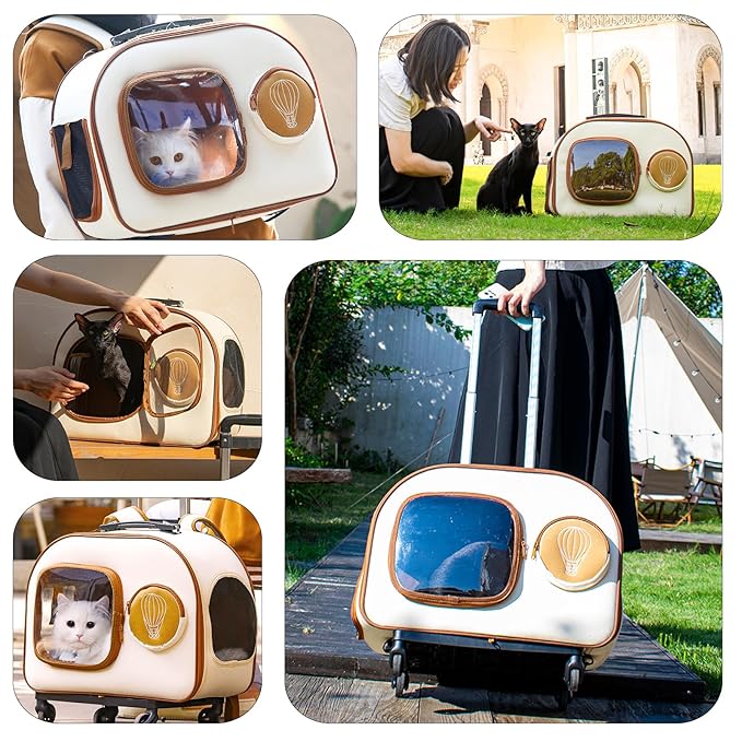 Dog Backpack Carrier with Wheels,Rolling Cat Carrier Backpacks Under 13.2lbs,Breathable,Foldable Pet Backpack for Small Dogs and Medium Cats with Detachable Trolley,Airline Approved