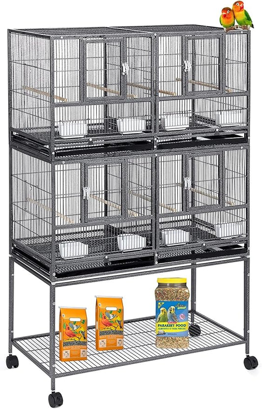 Double Stackable Sturdy Wrought Iron Center Divided Side Nesting Box Doors Breeder Breeding Bird Flight Double Rolling Cage for Aviaries Canaries Cockatiels Lovebirds Finches Budgies Small Parrots by Mcage