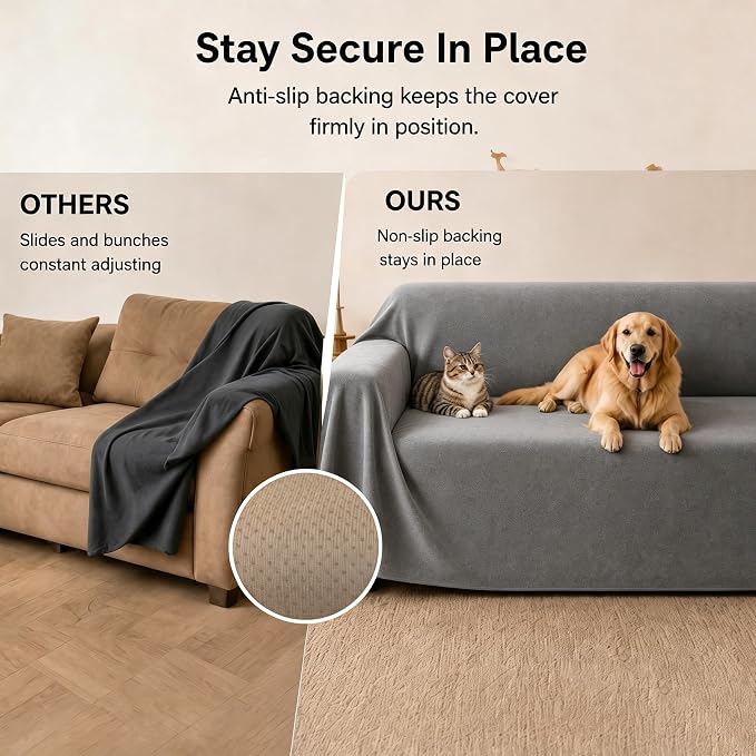 Loiion Cat Scratch Couch Cover Waterproof Sofa Cover 118"x71" | Pet-Friendly Couch Protector, Anti-Scratch & Non Slip Sofa Cover For Cats Dogs Kids, Machine Washable - Image 6
