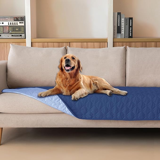gogobunny 100% Double Sided Waterproof Dog Blanket Soft Pet Bed Cover Reversible Protect Furniture Couch Sofa Car for Puppy Large Dog Cat (Dark Navy/Light Navy, 30x90 Inch (Pack of 1)) by gogobunny