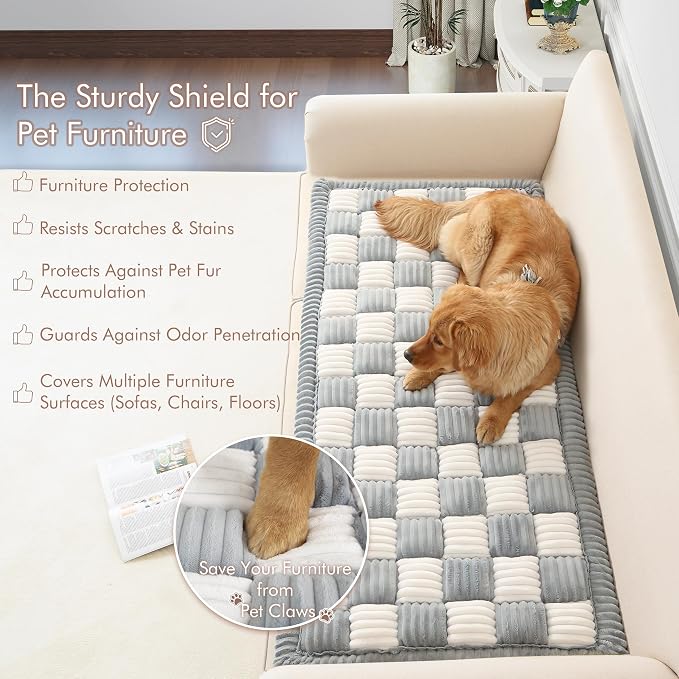Couch Cover for Sofa, Sectional Couch Cover for Dogs, Sofa Cover Washable, Cushion Cover Blanket Pad Bed Mat for Pets, Fleece Furniture Protector, Grey, 27.6x70.9in - Image 2