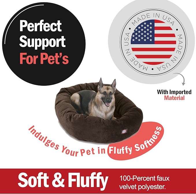 Majestic Pet 52 Inch Micro Velvet Calming Dog Bed Washable – Cozy Soft Round Dog Bed with Spine for Head Support - Fluffy Donut Puppy Mat 52x35x11 (inch) X- Large - Storm (2025) - Image 2
