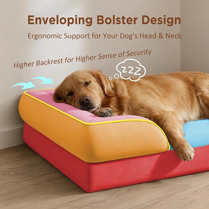 Comfort Expression Orthopedic Dog Bed for Extra Large Dogs with Bolster | Waterproof Dog Couch Bed with Washable Cover & Non-Slip Bottom, Supportive Egg Crate Foam XL Pet Bed, 45x35 Inch - Image 3