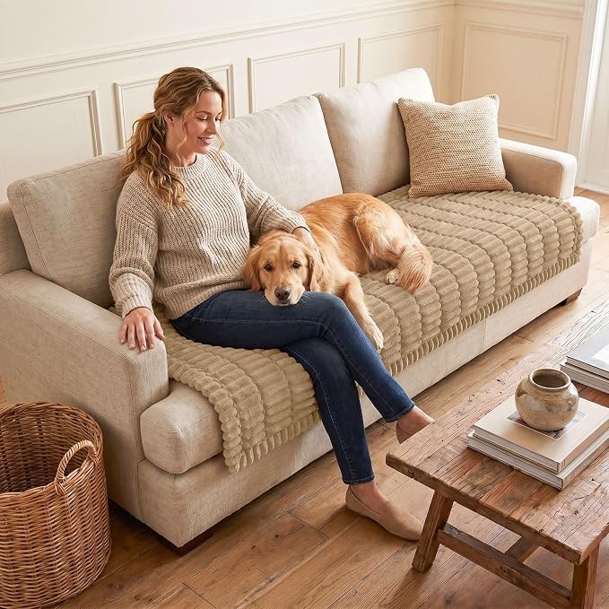 hyha Couch Cover for Dogs, Washable Non Slip Plush Flannel Sofa Protector | Thick Flannel, Silicone Anti-Slip Backing, Pet Hair & Scratch Protection, Fits Sofa & Loveseat (43" x 63") - Image 2