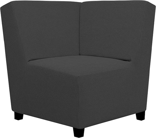 Easy-Going Stretch Soft Sectional Corner Sofa Couch Slipcover Dark Gray | 1-Piece Sofa Cover Furniture Protector with Bottom For Kids, Pet, Spandex Jacquard Machine Washable for Living Room by Easy-Going