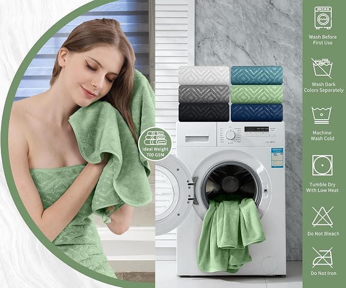 Bath Towel Set of 4 Extra Large Bath Sheet 35"x70" Oversized Bath Towel Soft Microfiber Bathroom Towel for Adults Highly Absorbent Quick Dry Towel Set for Bathroom,Hotel,Shower Towel Bath Sheet Green - Image 6