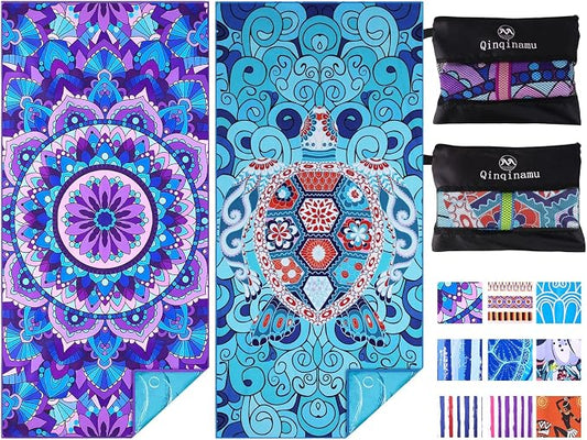 2 Pack Microfiber Oversized Lightweight Beach Towel 71"x32" Extra Thin Large Sand Free Towels Travel Swim Pool Yoga Gym for Adults Women Men Beach Essentials Accessories Vacation Gift by Qinqinamu