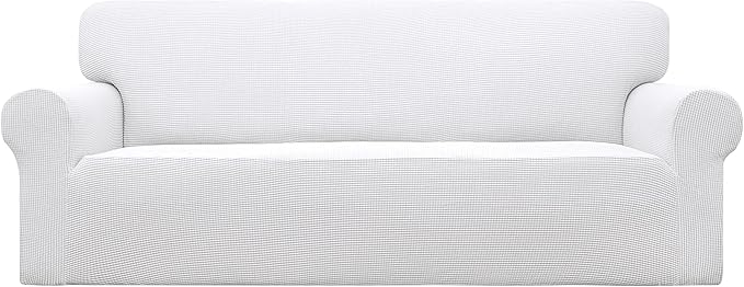 Easy-Going Stretch Couch Covers for Sofa Washable Large Snow White | 1-Piece Sofa Covers for 3 Cushion Couch Furniture Protector Couch Slipcover Soft with Bottom for Kids Pets by Easy-Going