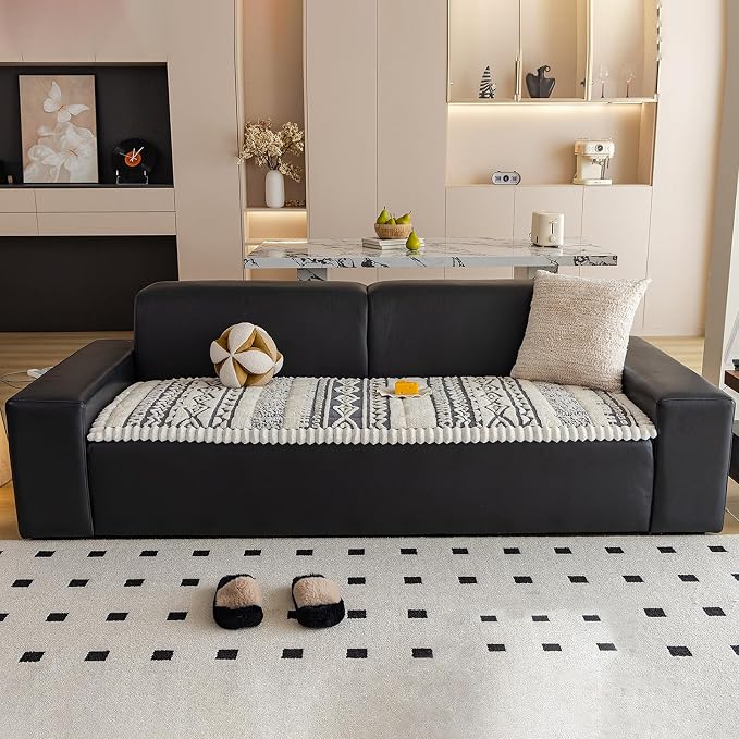 VClife Boho Couch Cover, Soft Fuzzy Couch Covers for Dog, Non-Slip Furniture Protector, Washable Durable Sofa Covers for Couch/Bench, Tribal Grey Pumpkin Geometric Slipcover, 27.6" x 59.1" - Image 2
