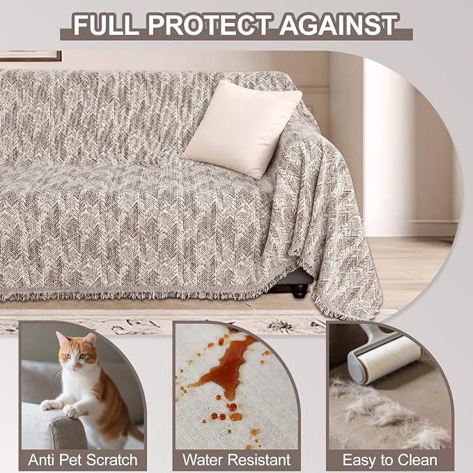 1OO% Waterproof Sectional Couch Covers for Dogs L Shaped Corner Sofa Cover Washable Chenille Sofa Slipcovers Blanket Modern Jacquard Pet Furniture Protector (91"x252", Coffee Wave) - Image 4