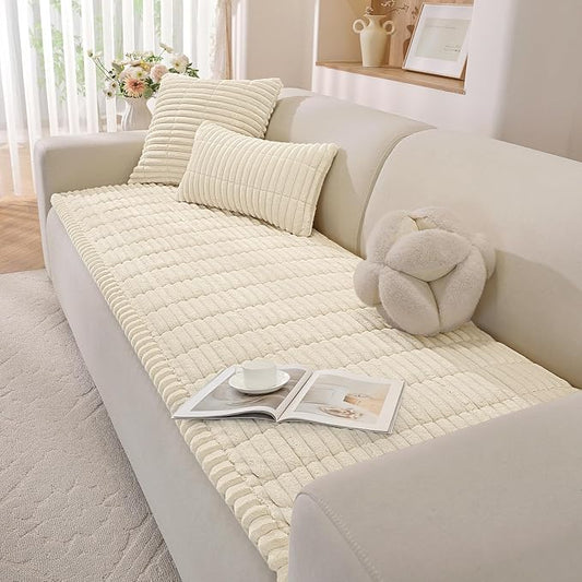 Fuzzy Pet Couch Covers for Dogs Washable, Thick Couch Covers for 3 Cushion Sofa Pet Friendly, Non Slip Plush Dog Couch Cover for for Sectional, Loveseat (Beige, 27.6" x 71") by CYCMACOHOME