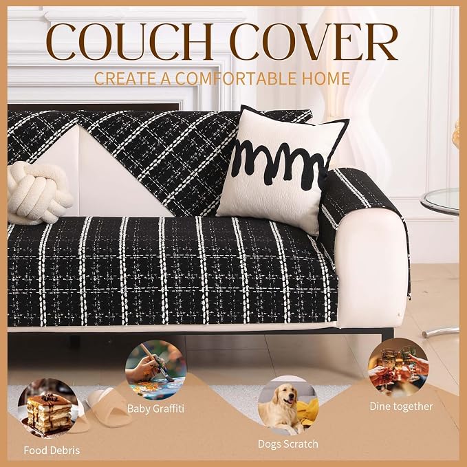 Waterproof Couch Cover for Dogs Washable,Chenille Pet Couch Covers for Sofa,Non-Slip Couch Covers for 3 Cushion Couch Sofa Pet Friendly (Black, 36x62（1pc）) - Image 3