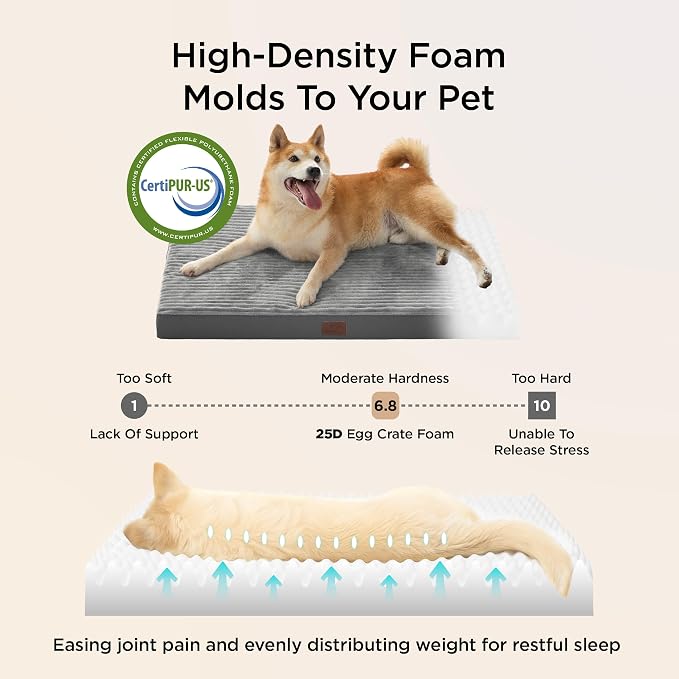 Bedsure ComfyFleece Large Dog Bed for Crate with Washable Cover, 35x22 | Orthopedic Egg Crate Foam Pet Mat,Removable Cover, Nonslip Bottom,Not Waterproof,Not Chewproof,For Large Breeds up to 40lbs - Image 3