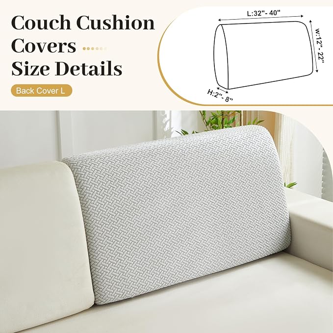 Couch Cushion Covers & Couch Cover for Sectional Sofas, Reversible Non-Slip Sofa Slipcovers, Washable Pet Proof Home Decor Protector (Light Gray, Back Cover L) - Image 2