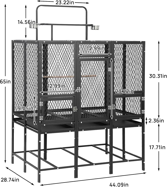 44" Carbon Steel Bird Flight Cage Detachable Playtop Indoor Outdoor | Heavy Duty Carbon Steel Flight Cage for Cockatiels, Parakeets, Conures & Lovebirds (Indoor & Outdoor Use) - Image 2