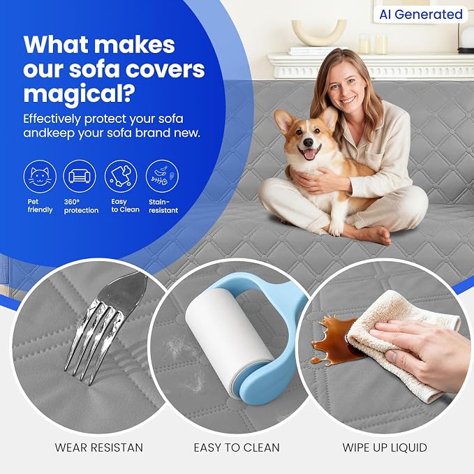 Waterproof Dog Bed Cover, Non-Slip Dog Blanket for Couch, Couch Covers for Dogs Washable, Pet Blanket for Furniture, Pet Bed Mat for Sofa, Car, Pet Supplies (82x82 Inch, Light Grey) - Image 6