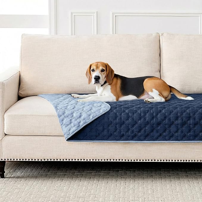 FunFurry Waterproof Dog Blanket, Couch Cover for Dogs Washable, Reversible Dog Bed Cover, Couch Furniture Protector. (Dark＆Light Blue, 30 X 70 Inch - 1 Pack) by FUNUPFURRYLIFE