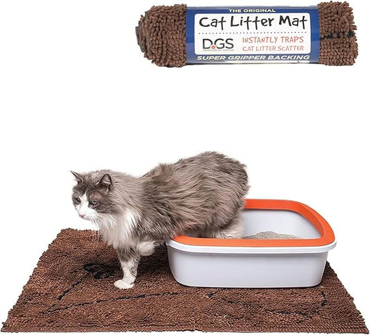 Dog Gone Smart Cat Litter Mat - Super Absorbent Microfiber - Plush Surface Traps Litter, Dirt & Moisture - Washable, Non-Slip - Built with Double Basting & Stitching for Lasting Use -Brown, 35 x 26 In by DogGoneSmartBed