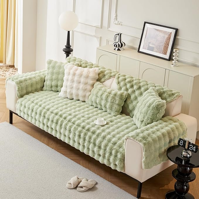 DREAMINGO Faux Fur Couch Seat Cover, Soft Plush Sofa Covers for Pet Washable, Non Slip Furniture Protector for Loveseat 2 Cushion Sofa, 35.4x63 Inch, Green - Image 7