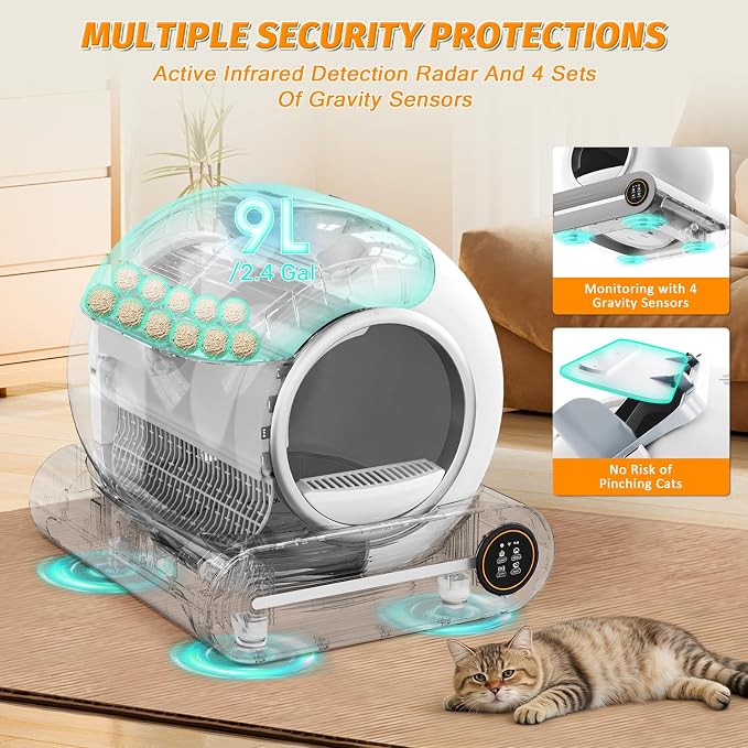 Self Cleaning Cat Litter Box, 65L+ 9 L Extra Large Robot Automatic Litter Box for Multiple Cats, APP Control, Deodorization with 1 Odor Eliminator, 3 Rolls Litters Bags - Image 4
