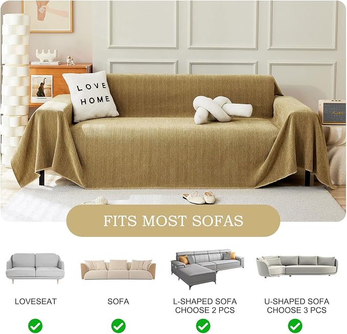 STACYPIK Yellow Sofa Cover for Dogs, Chenille Non-Slip Couch Cover for Pets, Washable Loveseat Cover for Sectional, Soft Jacquard Furniture Protector for 3 Cushion Couch, Couch Throw Blanket-91X150IN - Image 6