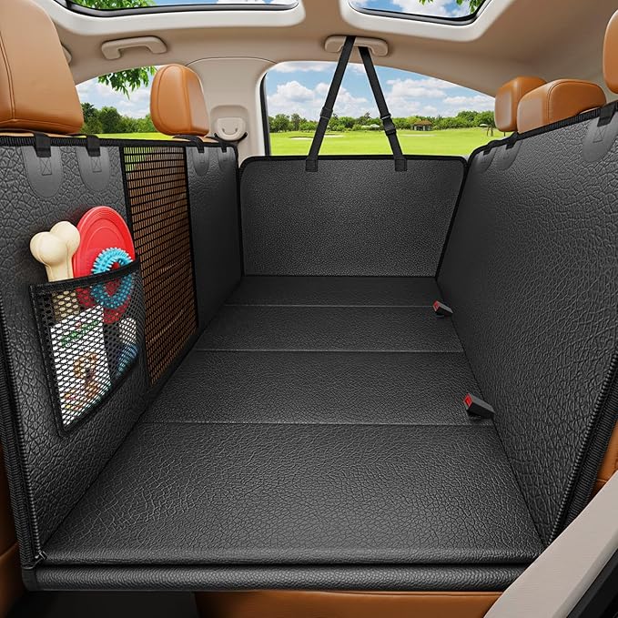 URPOWER Hard Bottom Dog Car Seat Cover for Back Seat, Waterproof Hammock | 400 lbs Support, 45% More Space, PU Leather, Waterproof, Scratch Resistant, Non-Slip, Mesh Window, Dog Seat Belt Included by URPOWER