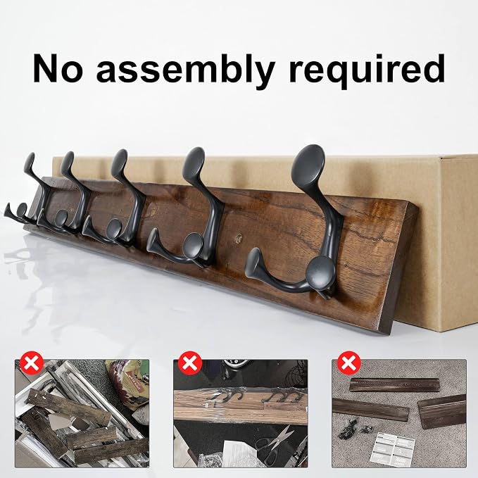 SKOLOO 24-Inch Walnut Wood Coat Rack Wall Mount with 5 Triple Hooks - Ideal for Family Entrances, Classrooms, and Pet Supplies Storage - Perfect Coat Hooks for Wall - Image 5