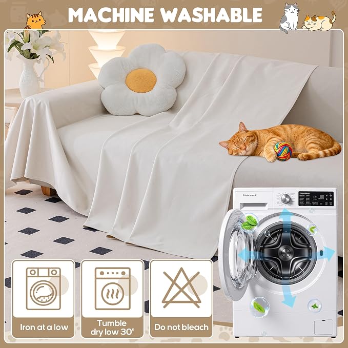LOllON Cat Scratch Couch Cover Waterproof 134"x91" Non-Slip | Pet-Friendly Couch Protector, Anti-Scratch & Waterproof Sofa Cover For Cats Dogs Kids, Machine Washable - Image 8