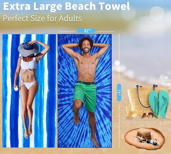 Microfiber Beach Towel Oversized 71x32 Multiple with Bag 6 Pack Bulk | Thin Lightweight Sand Free Absorbent Quick Dry Large for Travel Pool Swim Bath Cruise Sports Camping Essentials Adults Gifts - Image 7