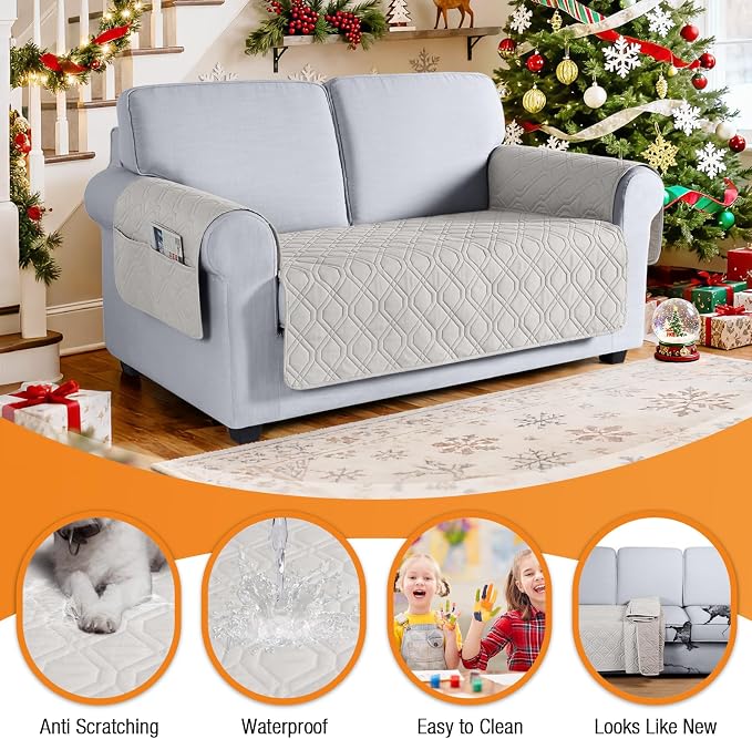 VANSOFY Waterproof Loveseat Couch Cover for Pets, Off White, 47.2" | Non-Slip, Washable, Utility Pockets, Pet Friendly, Furniture Protector Slipcover for 2 Cushion Couch - Image 4