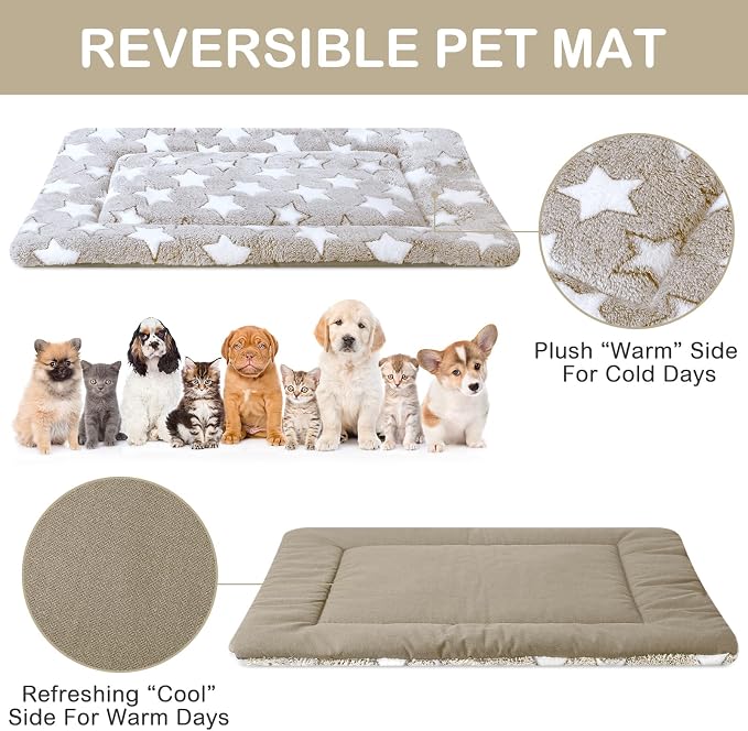 VitalCozy 4 Pcs Dog Crate Pads, Ultra Soft Warm Washable Anti-Slip Kennel Bed Mat for Pets, Reversible, Replaceable, Cage Liner for Small Medium Large Dogs and Cats(18 x 24 x 1.6 Inch,Star,Apricot) - Image 3