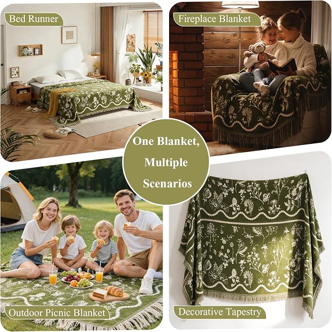 STACYPIK Vintage Jacquard Floral Couch Cover for Dogs, Washable Green Garden Sofa Cover for 3 Cushion Couch, Anti Slip Sofa Covers for Sectional, Boho Chenille Pets Protector for Living Room-71X150IN - Image 5