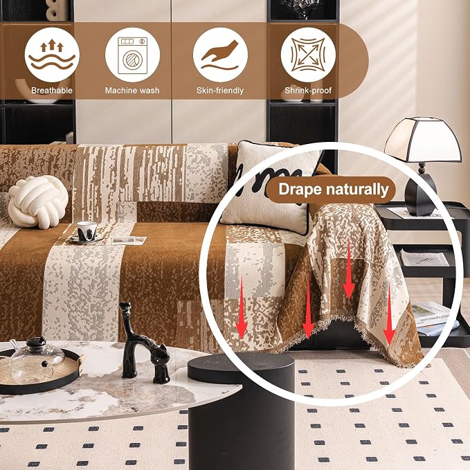 ROOMLIFE Boho Couch Covers for Sofa Washable for 2 Cushion Couch Chenille | Furniture Protector Sofa Couch Cover for Dogs, Soft Breathable Sofa Slipcover, Couch Throw Blankets with Tassels 71''X118'' - Image 2