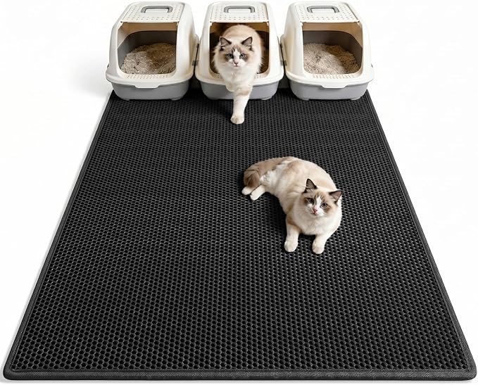 Pieviev Litter Box Mat, Double-Layer Waterproof Design, 47" x 36" Black | Honeycomb Litter Trapping Mat Captures Scattered Particles to Stop Tracking, Waterproof Base Protects Floors, Easy to Clean by Pieviev