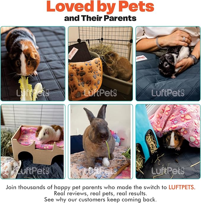 LUFTPETS Guinea Pig Cage Liners 5 Pcs, Washable Midwest Pads & Fleece Mats | 2 Absorbent Bunny Pee Pads, 47x24 + 3 Soft Blankets. Quilted Top Releases Hay. Waterproof, Non-Slip Rabbit Bedding - Image 7