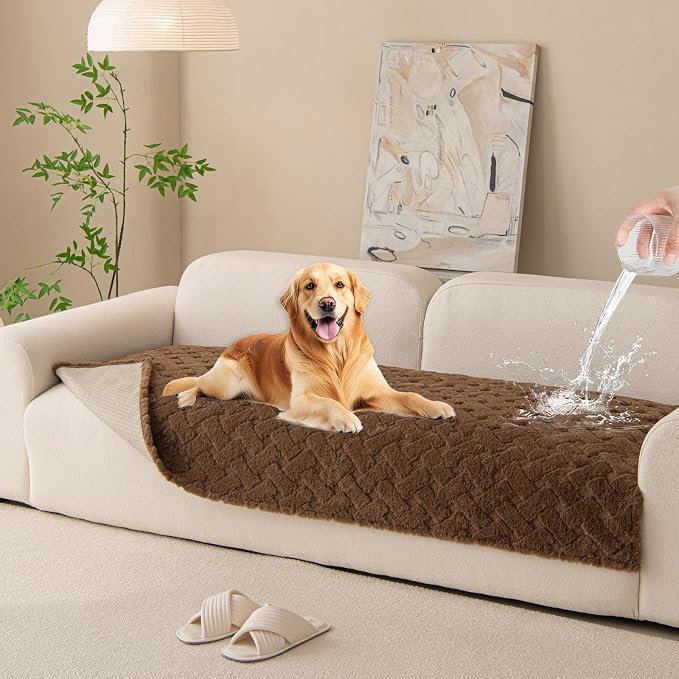 Waterproof Dog Bed Cover Non Slip Couch Cover for Dogs Washable Soft Faux Fur Sofa Cover Couch Covers for 3 Cushion Couch Sofa Pet Friendly (Brown, 34x82（1pc）) by Unknown