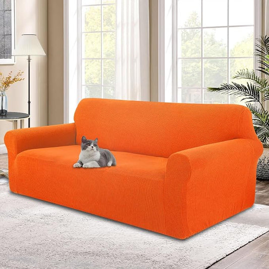 Stretch Oversized Sofa Couch Cover Washable Slipcover, Orange | 1-Piece X-large Sofa Cover For 3 Cushion,Furniture Protector Couch Cover For Dogs, Polyester Spandex Jacquard fabric by LuxshareHome
