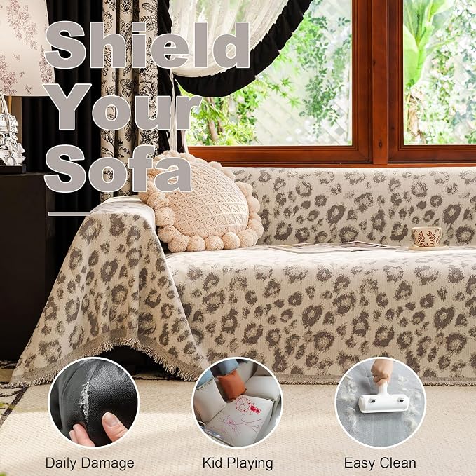 VClife Classic Leopard Print Couch Cover, Washable Pet Furniture Protector for Dog, Vintage Style Animal Sofa Covers for Sectional Sofa, Versatile Throw Cover for Sofa Bed Travel, Gray, 71''x150'' - Image 5