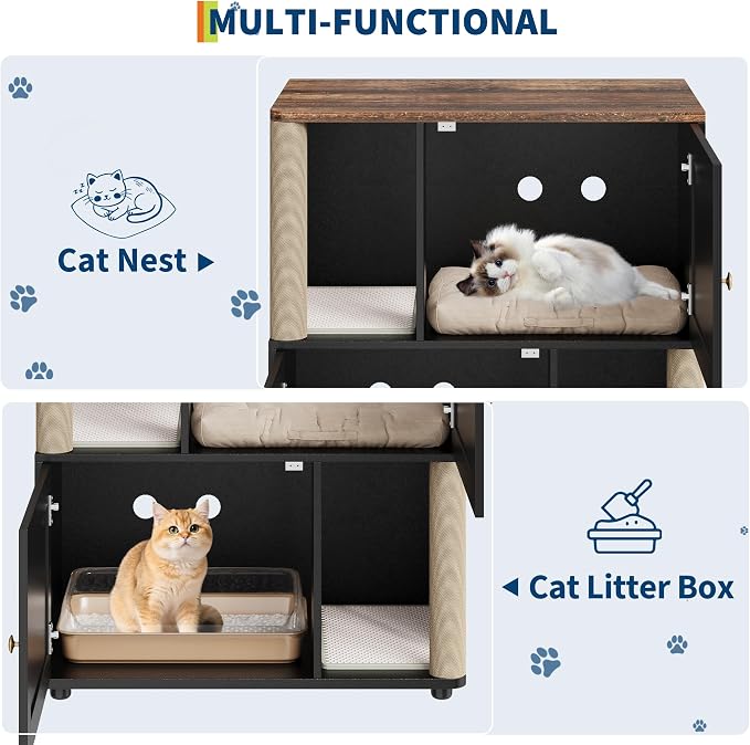 Garvee Cat Litter Box Enclosure Furniture for 2 Cats, Hidden Litter Box, Modern Double Layer Cats Washroom Furniture with 2 Scratch Mat and Cat Scratching Post, Side End Table for Living Room Hallway - Image 5