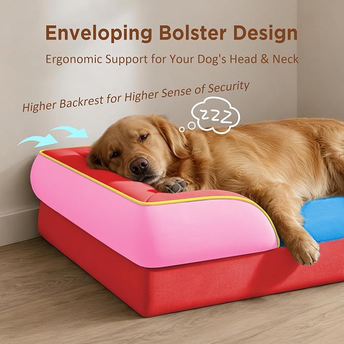 Comfort Expression Orthopedic Dog Bed for Extra Large Dogs with Bolster | Waterproof Dog Couch Bed with Washable Cover & Non-Slip Bottom, Supportive Egg Crate Foam XL Pet Bed, 42x30 Inch - Image 3