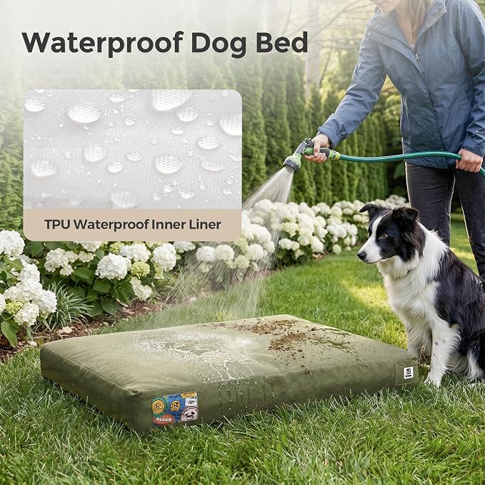 Sytopia Waterproof Outdoor Dog Bed for Large & Senior Dogs, Orthopedic Egg Crate Foam Pet Mat with Removable Washable Cover, Outdoor Indoor Crate Bed for Patio, Camping, Travel & Home 42inch, Green - Image 2