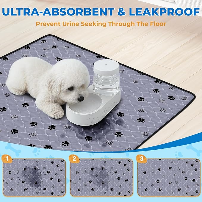 Fostanfly Washable Pee Pads for Dogs, Ultra-Absorbent, 63"x63"-2 Pack, Gray | Large Reusable Potty Training Pads, Leak-Proof, Non-Slip, Large Puppy Pads for Potty Training, Whelping, Crate and Playpen - Image 3