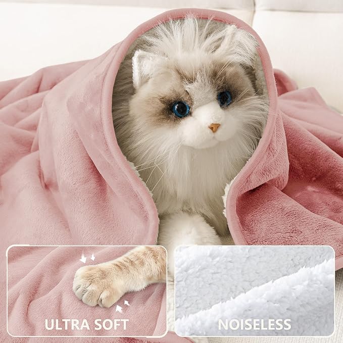 Smiry Waterproof Dog Bed Blanket, Leakproof Pet Throw Blanket for Bed Couch Sofa, Reversible Sherpa Fleece Furniture Protector Cover for Small Medium Large Dogs Cats (Dusty Pink, 32x40 inches) - Image 4