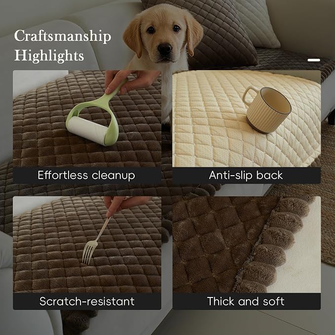Diamond Quilted Couch Cover for Dogs Non Slip - Large Silicone Particles Pet Friendly Thick Sofa Slipcover for 3 Cushion Couch Washable Furniture Protector Mat for Dogs Cats - Image 4